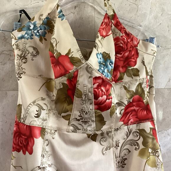David Meister Halter Dress, Size 10, Beige Floral Cocktail USA Made Vintage Y2K - Picture 2 of 11